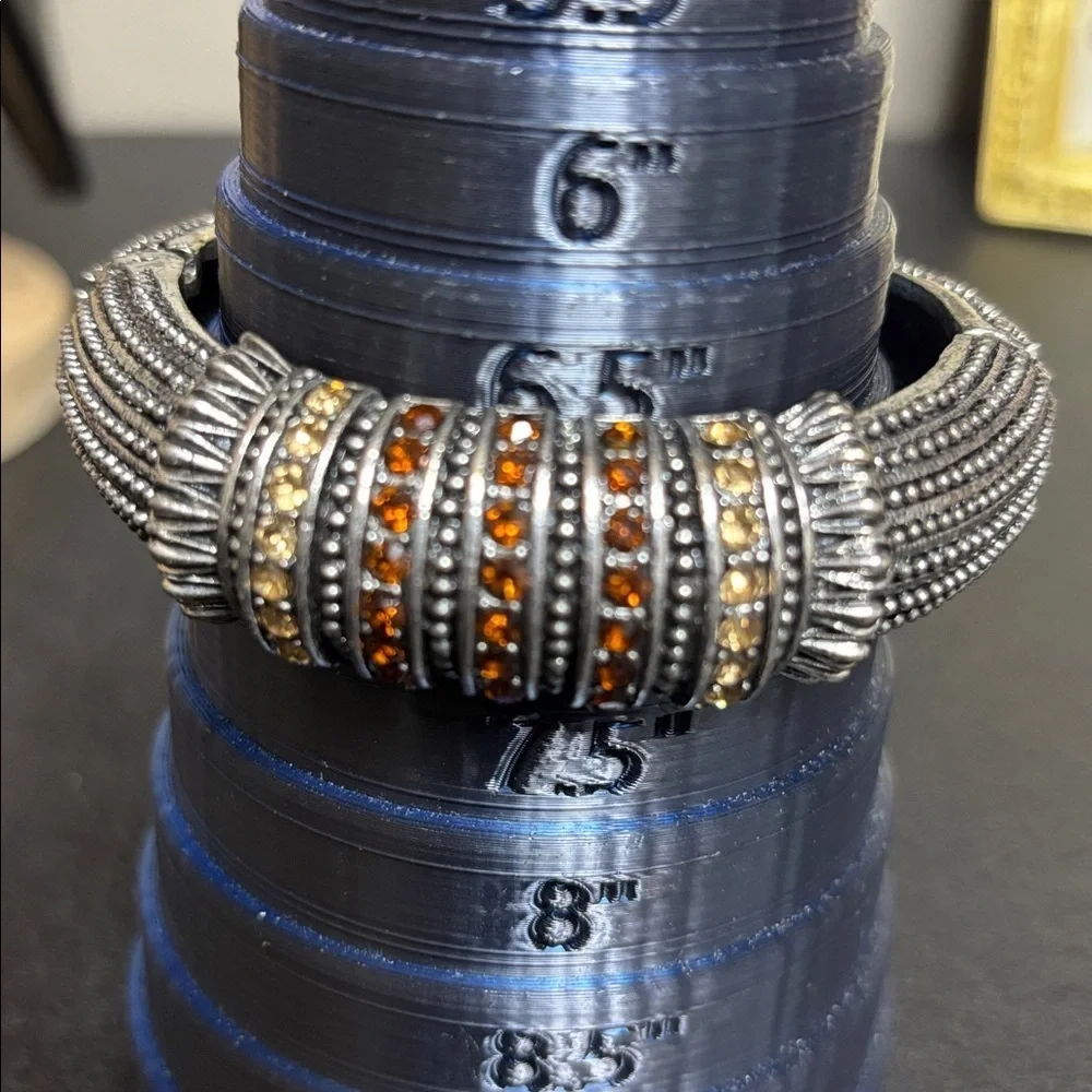 Silver Tone Citrine Garnet CZ Hinged Cuff Chunky Elegant Bracelet